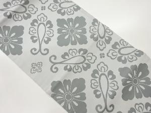 花菱に抽象唐草模様織出し開き名古屋帯（額縁仕立て）